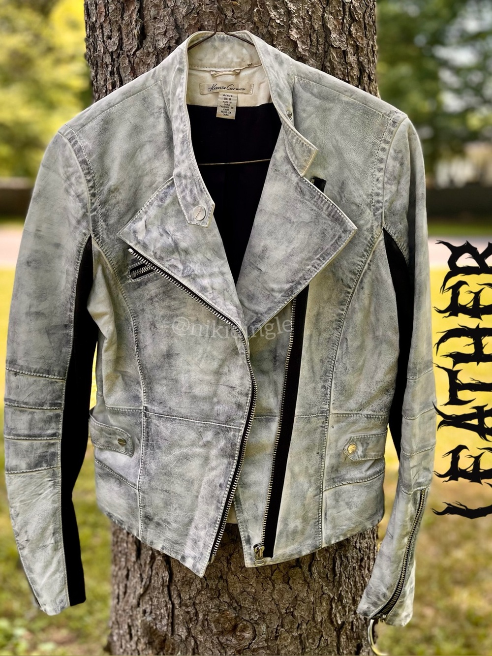 Custom Distressed Kenneth Cole Genuine Leather Jacket Moto Biker Grunge Punk 4 S